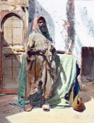 Maroc, mendiant aveugle à Tanger, image date : vers 1910. Carl Simon Archive