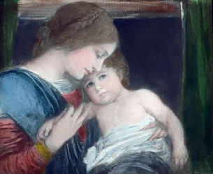 Mère avec enfant par le peintre historique allemand Friedrich August von Kaulbach (1850 - 1920). Pastel sur carton, peint en 1900. Carl Simon Archive
