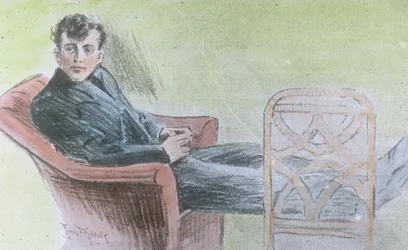 Le voyage inaugural du Titanic 1912, probablement une illustration de Harold Bride, opérateur télégraphique du Titanic, histoire, historique, diapositive en verre colorée à la main