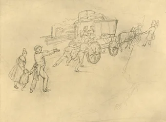 Le chariot de Thespis, acteurs en voyage, mi-fin du 19e siècle, vers 1924