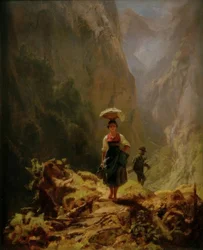 Dirndl et chasseur dans les montagnes