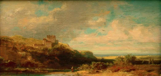 Paysage avec vallée fluviale et château