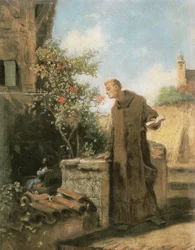 Moine sentant une rose