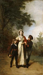 La reine Luise avec ses fils dans le parc de Luisenwahl, vers 1886