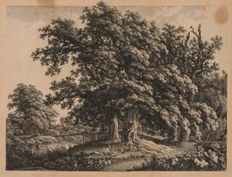 Paysage et pont avec trois figures