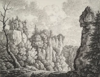 Paysage rocheux avec un ermite
