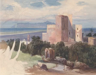 Vue sur Terracina avec le mont Circé recto..., milieu du 19e siècle