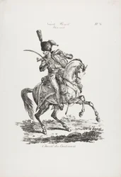 Garde royale, hussard monté et cheval n° 6