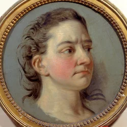 Portrait de Mademoiselle Clairon Josephe Leris de La Tude dite Mademoiselle Clairon (1723-1803) interprète de Voltaire. Peinture de Carle Van Loo (1705-1765)