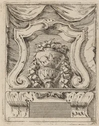 Motif architectural avec fruits dans un vase