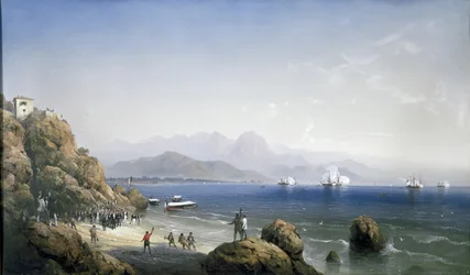 Pose du câble sous-marin à La Spezia, seconde moitié du XIXe siècle (peinture)
