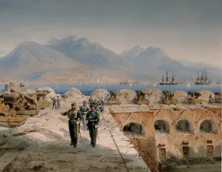 Siège de Gaète, inspection des fortifications récemment occupées (tempera)