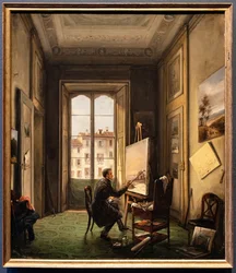 Portrait du peintre Giuseppe Canella dans son atelier à Milan