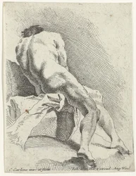 Homme nu assis, vu de dos