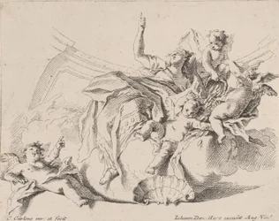 La Richesse, représentée par une femme assise sur des nuages et entourée de putti