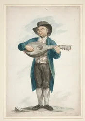 Claudi, le joueur de luth et chanteur aveugle. De la série des douze personnages de rue florentins.