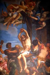 Blaise de Sébaste est vénéré comme un saint chrétien et martyr. Peinture. Gênes. Italie.