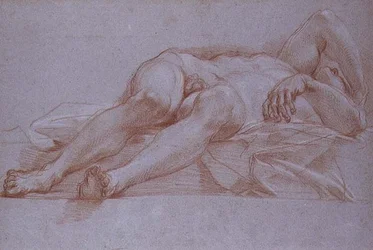 Étude pour la figure de Sisera, craie sur papier, vers 1680 : dessin préliminaire pour la mosaïque de Jael et Sisera pour la chapelle de la Présentation à Saint-Pierre, Rome