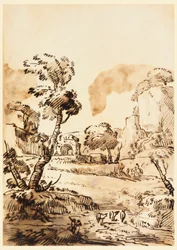 Dessin, paysage pastoral, 1760-1780