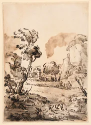 Dessin, paysage pastoral, 1760-1780