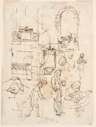 Dessin, esquisses architecturales et figuratives, vers 1760