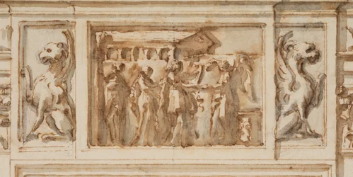 Dessin, Projet pour le portail nord, Grande Galerie, Villa Albani, Rome, Italie, 1755-56