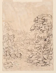 Dessin, route menant à une ville montagneuse, 1750-86