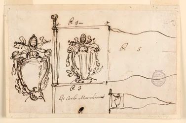 Dessin, Trois esquisses pour un étendard du pape Benoît XIV, 1740-58
