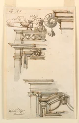 Dessin, deux caissons de porte, 1750-75