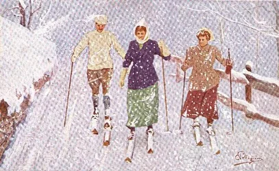 Trois skieurs dans une tempête de neige