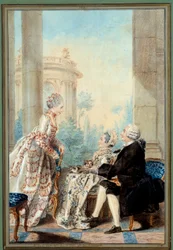 Monsieur et Madame de Saint Vast et Mademoiselle de Beauregard Aquarelle par Louis Carrogis dit Carmontelle