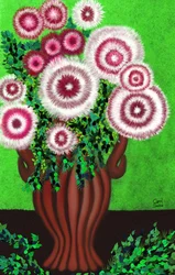Vase marron avec fleurs sauvages de fantaisie