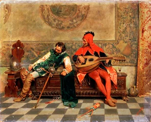 « Guerrier ivre et bouffon de cour », peinture italienne du XIXe siècle.