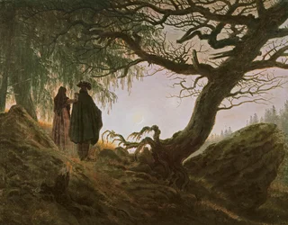 Un homme et une femme contemplant la lune par Caspar David Friedrich (1774-1840)