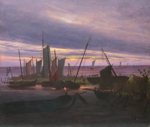 Bateaux dans le port au soir, c. 1828