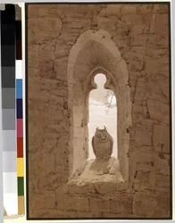 Chouette dans une fenêtre gothique