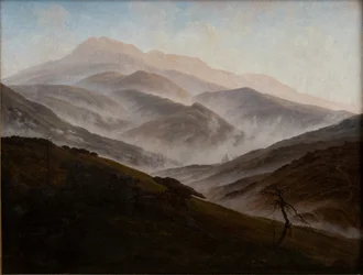 French : Riesengebirge Landscape with Rising Fog Paysage de montagnes géantes avec brume montante