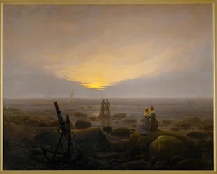 Lever de lune au bord de la mer (huile sur toile)