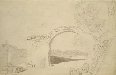 Paysage fluvial avec une arche (inachevé)