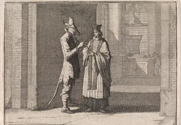 Curé conversant avec le diable devant l