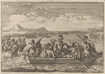 Les Vaudois chassés de Savoie retournent en barques sur le lac de Genève vers leur pays, 1689