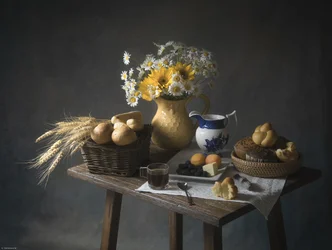 Nature morte rustique représentant un petit-déjeuner