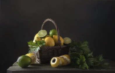 Nature morte rustique aux agrumes