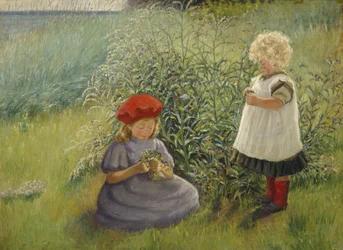 Deux filles cueillant des fleurs