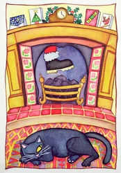 Le Père Noël arrivant par la cheminée