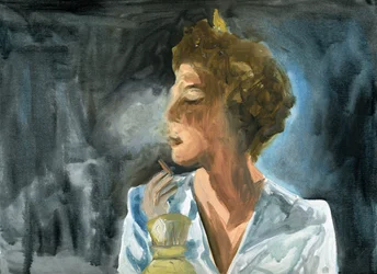 23.10.09 - Elle a fumé une dernière cigarette avant de se coucher, 2009 (huile sur papier)