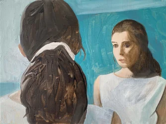 Auto-examen, 2023 (huile sur papier)