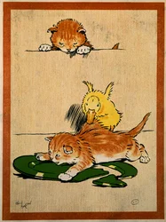 Chats et canard. Dessin de Cecil Aldin (1870-1935). Paris, Arts Décoratifs