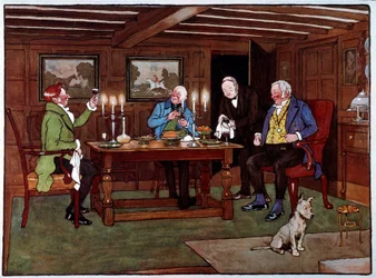 Connaisseurs Buveurs appréciant un verre de porto. Aquarelle de Cecil Aldin (1870-1935) 19ème siècle Collection privée