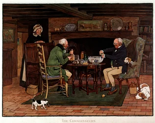 Connaisseurs Deux Anglais préparant du punch. Aquarelle de Cecil Aldin